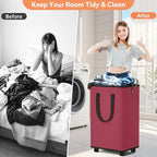 SpaceTrove Laundry Basket with Wheels, Collapsible Laundry Baskets, Laundry Hamper with Handles Detachable Wheels, Rolling La