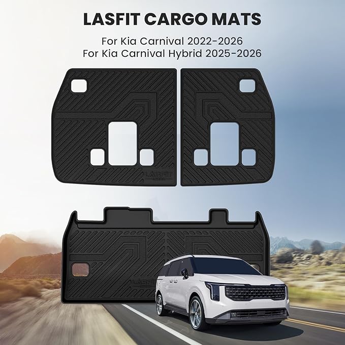 LASFIT Cargo Mat & Backrest Mats for Kia Carnival 2026 2025 2024 2023 2022 / Kia Carnival Hybrid 2025-2026, All Weather TPE Custom Fit Mats Car Trunk Mat Cargo Liner Accessoires, Black