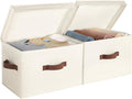 StorageWorks Fabric Storage Bins with Lid, Decorative Storage Boxes for Shelves, Stackable Closet Organizer Basket with Handl