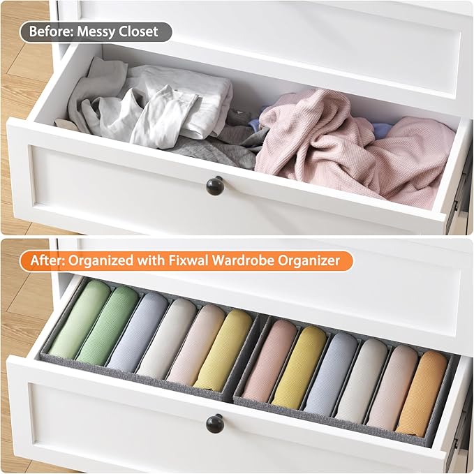 Fixwal 4pcs Wardrobe Clothes Organizer with Board Closet Organizers and Storage 6 Grids Divider Organizers Compartment Storag