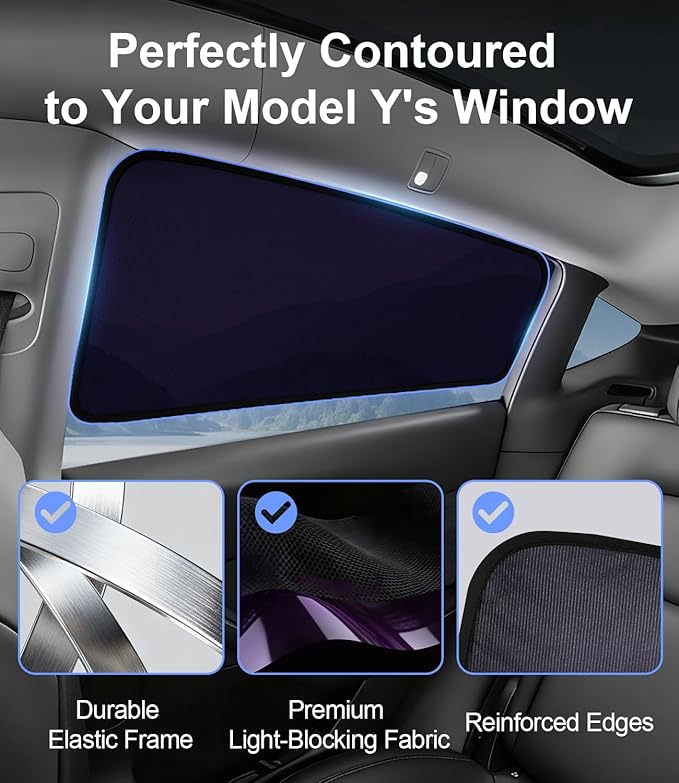 Rear Side Window Sunshade for Tesla Model Y 2020-2024 | Static Cling, Easy Install & Remove, Semi-Transparent Privacy Shade | Not for 2025 2026 Model Y Juniper