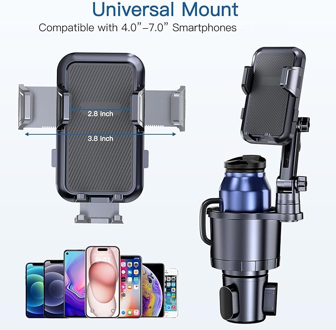 Car Cup Holder Phone Mount, 2 in 1 Cup Holder Cell Phone Holder with Expander Adjustable Base for Car,360°Rotation Phone Moun