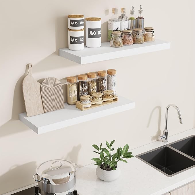 Dreamland 30 Inch Long Floating Shelves in White,8 Inch Deep Floating Shelf for Wall,Large Display & Storage Shelf, Wall Shel
