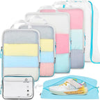PFEYRPK Lightweight Compression Packing Cubes for Suitcases, Compressible Expandable Travel Packing Organizer with Clear Toil