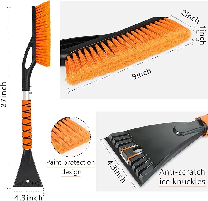 Snow Brush and Ice Scraper for Car Windshield - 27 Inch Detachable Snow Removal Tool with Ergonomic Foam Grip for Cars SUVs and Trucks Winter Car Accessories