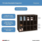 ClosetMaid 15 Cube Stackable Storage Organizer for Shoes, Bags, Crafts, Hobbies with Wood Shelves, for Closet, Entryway or Mu