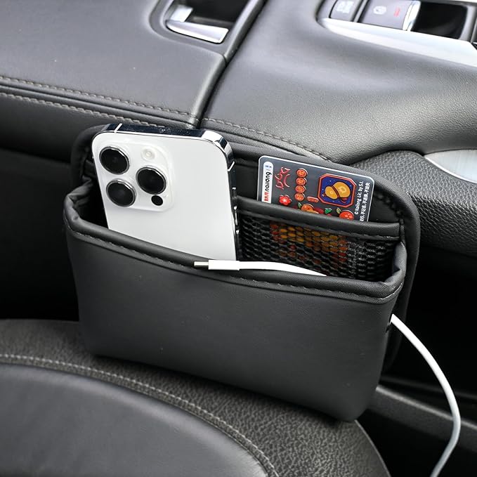 Car Seat Side Storage Pocket, PU Leather Car Console Organizer Pocket, Multifunctional Console Side Organizer Bag Suitable for Storing Mobile Phones Keys and Wallets