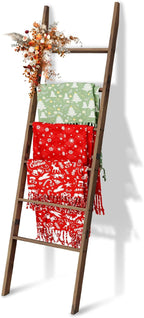 Acacia Wood 6-Tier Blanket Ladder, 5.7FT(66.5'') Blanket Quilt Towel Holder Rack Decorative Ladder Wooden, Easy Assembly, Rus
