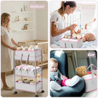 FoldTier 2in1 Baby Diaper Caddy Organizer Cart 3 Tier Large Capacity Metal Utility Bedside Rolling Cart with Divider Newborn 