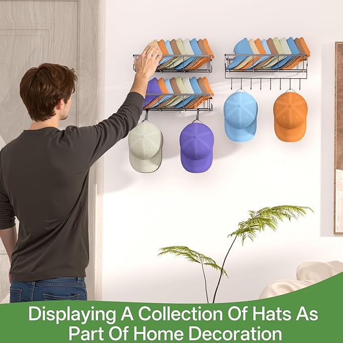 DTUQYX 3 Pack Hat Rack for Wall - Hat Organizer for Baseball Caps Wall Mounted Space Saving Hat Shelf for Hats, Caps, Scarves