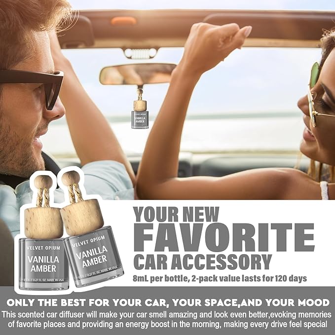 C Classy Car Air Freshener Hanging 2 Pack, Vanilla Amber Essential Oil Diffuser for Cars, Cute Car Accessories, Long-Lasting 