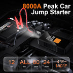 Preciva 8000mAh Jump Starter - 8000A Peak Car Battery Charger with Smart Air Compressor (150PSI), Tire Repair Kit, Power