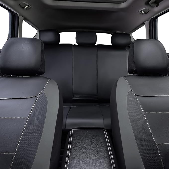 Flying Banner car seat Covers Protects Water Proof Faux Leather Carbon Fiber Front and Rear Bench (Black Gray, Full Set - 8PC