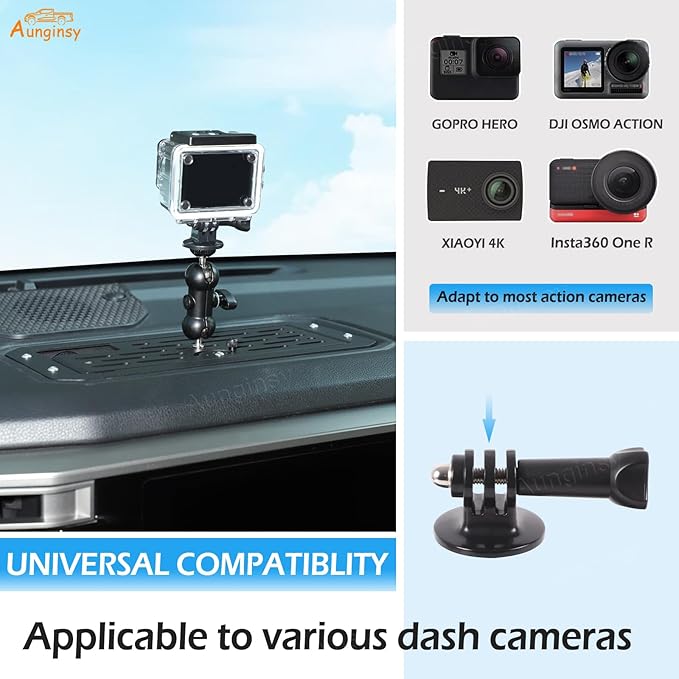 Car Center Console Dashboard Storage Organizer Tray with Dash Cam Mount Holder Compatible with Toyota Tundra/Sequoia 2022-2026, Car Cameras Bracket for Go pro/Action Camera Video Record Accessories