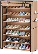 Laiensia 7-Tier Vertical Shoe Rack Organizer, Space Saving Shoe Storage Organizer, Non-Woven Cover Shoe Shelf Holds 28-35 Pai