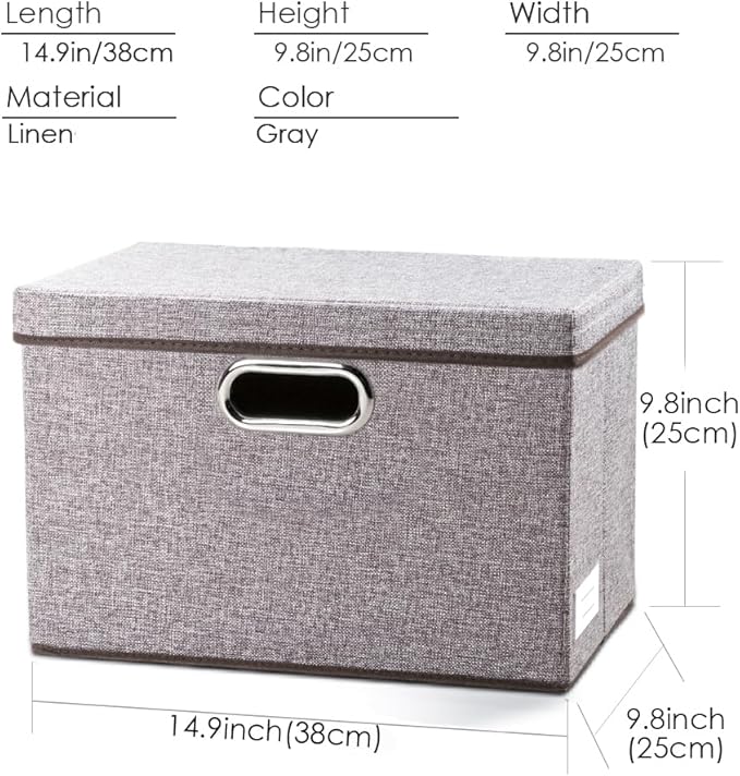 PRANDOM Foldable Storage Boxes with Lids [3-Pack] Linen Fabric Collapsible Storage Bins Organizer Containers Baskets Cube wit