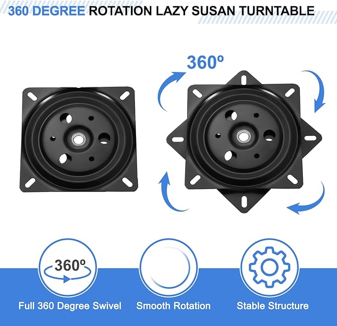 uxcell 2Pcs 6" Bar Stool Swivel Replacement, 360° Rotation Lazy Susan Turntable, Square Semi-Ball Bearing Seat Swivel Base Mo
