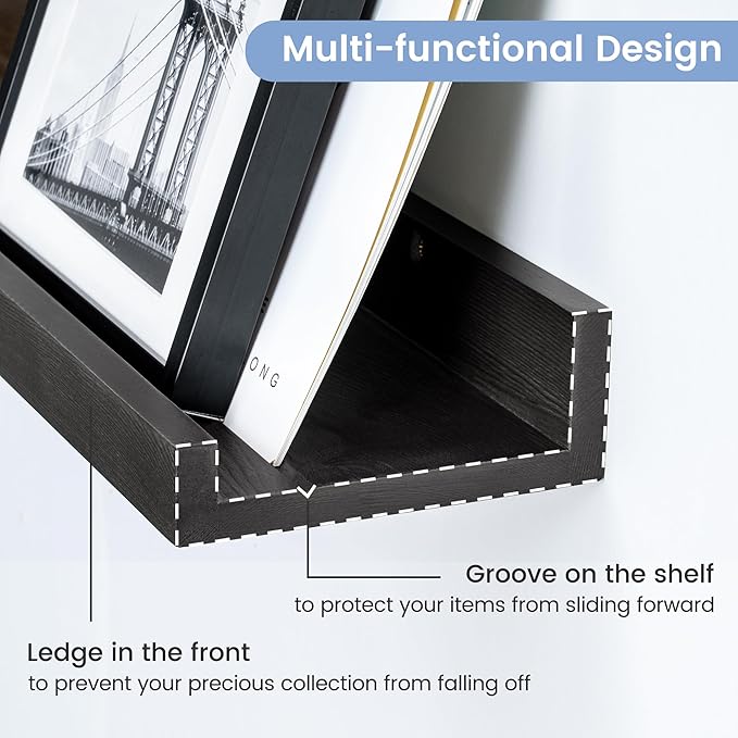Picture Ledge Shelf, Floating Shelves Set of 2, Solid Ash Wood 72'' Long Large Nursery Book Shelves for Toys Storage, Kids Bo