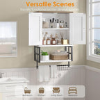 Farmhouse Medicine Cabinet - 3-Tier Wall Mounted Storage Organizer with Adjustable Shelves, Towel Bar, 5 Hooksfor Small Bathr