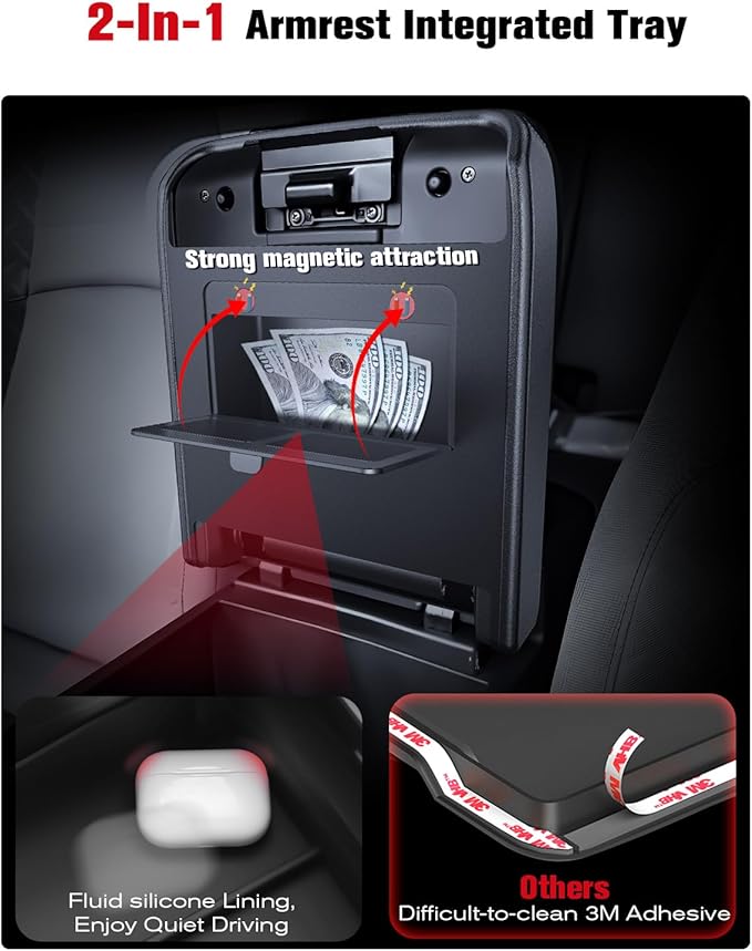 for 2024~2026 Toyota Tacoma (4th Gen Tacoma) 2-in-1 Silicone Center Console Armrest Cover& Armrest Hidden Privacy Tray - [OEM Design& Friendly Liquid Silicone Rubber] - Thin Black