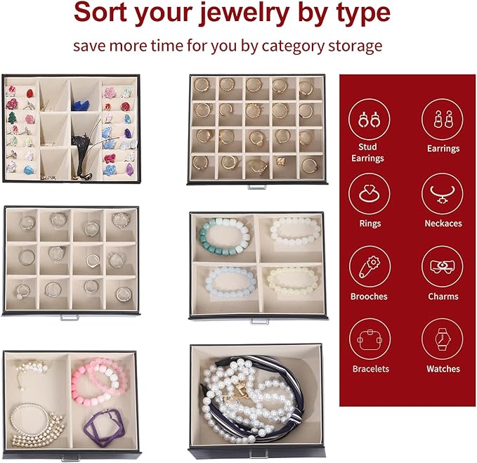 BOOVO Jewelry Box For women, 6 Layer Large Jewelry Organizer With Mirror, Multi-Function Storage Box With Lock, Accessory Hol