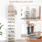 LANTEFUL 10 Tiers Tall Shoe Rack 20-25 Pairs Boots Organizer Storage Sturdy Narrow Shoe Shelf for Entryway, Closets with Hook