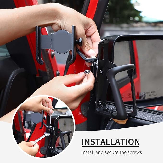 Linskip Door Cup Holder Expander Compatible with Jeep Wrangler JK JKU 4/2Door 2007-2010, 2 in 1 Multi-Function Cell Phone Mount, JK Interior Accessories(Black)