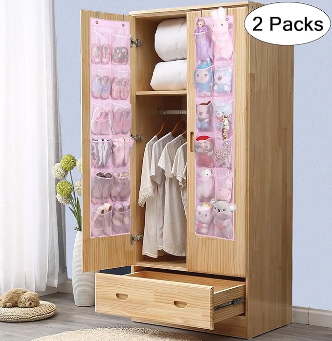 MISSLO Over The Door Shoe Organizer 12 Large Mesh Pockets Hanging Narrow Closet Door, Baby Hanging Shoe Rack Kids Closet Stor