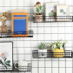 4 Pack 15.75 x 6 x 2.36 Inch Metal Grid Wall Baskets with Hooks, Hanging Wire Grid Basket, Multi-Function Wall Mounted Organi