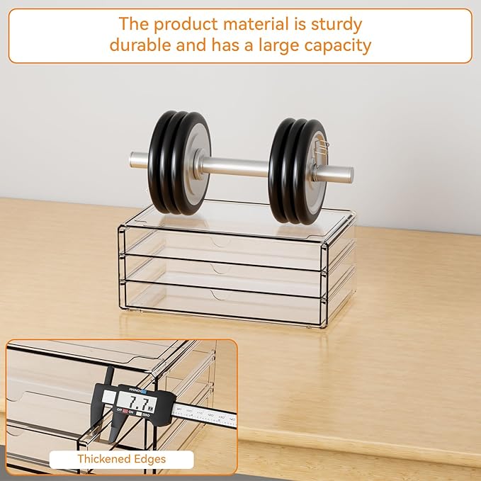Yieach 11.1 Inch Long Clear Drawer Organizers Stackable,3 Pack Small Acrylic Drawers,School,Office Supplies Organizer And Sto