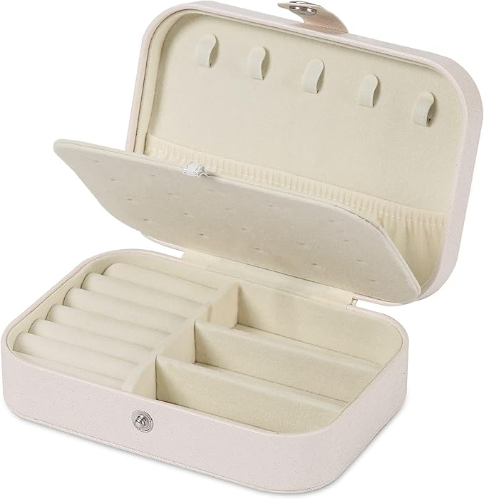 Travel Jewelry Box, PU leather Small Jewelry Organizer For Female Girls, double layer portable mini travel case for storing e