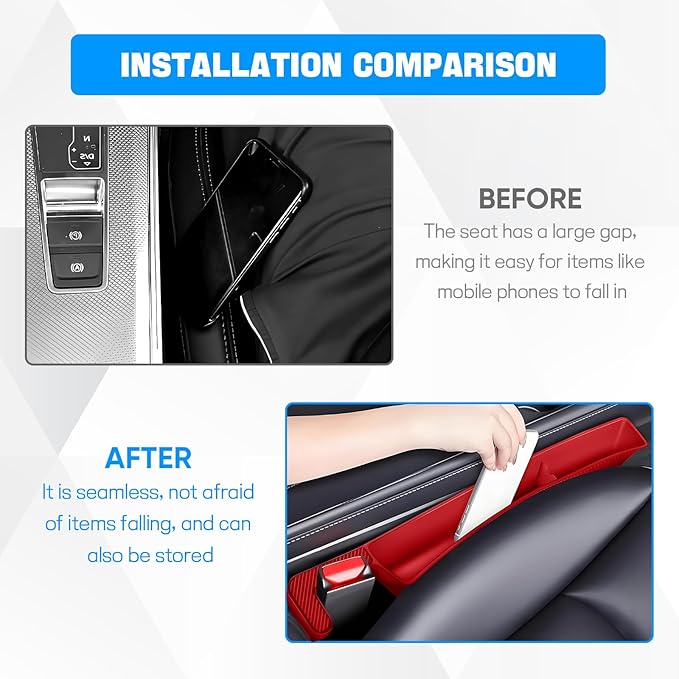 2PCS Car Seat Gap Filler Organizer, Car Seat Organizer, Multifunctional Seat Gap Storage Box for Phone Key, Fill The Gap & Stop Things from Dropping, Universal for Most Vehicles (Red)