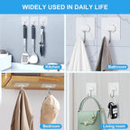 JINSHUNFA Adhesive Wall Hooks 13LB Heavy Duty No Drill Large Transparent Waterproof Hooks for Bathroom Kitchen Towel Coat 12 