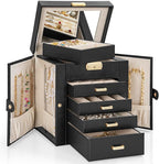 AKOZLIN 5-Tier Jewelry Box Leather Jewelry Storage Organizer with 4 Drawers Lockable for Women Girls Ring Necklace Earring Br