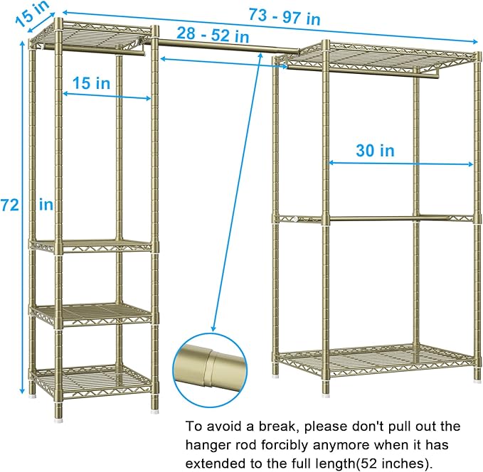 Ulif E10 Clothes Rack（With Stretchable Hanger Rod）Freestanding Clothing Racks for Hanging Clothes，Adjustable Closet Organizer