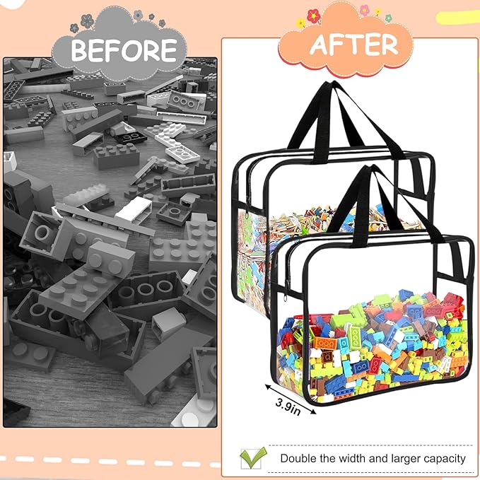 6 Packs Large Toy Storage Bags with Labels, Reusable Clear PVC Board Game Storage, Travel Waterproof Organizer Bags with Zipp