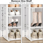 HOOBRO 8 Tiers Vertical Shoe Rack, Wooden Shoe Storage Organizer with Hooks, Narrow Shoe Tower for 8 Pairs, Space Saving, for