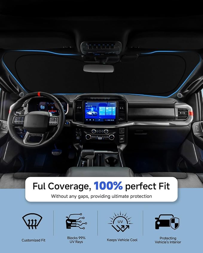Front Windshield Sun Shade for Ford Bronco 2021-2025,Upgraded Nano Materials Window Sunshade Sun Visor Protector for Ford Bronco Accessories,Blocks 99% UV Rays, Keeps Car Cool