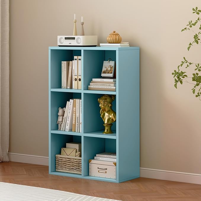 OSCHF 6-Cube Storage Shelf Bookcase - Wooden 3-Tier Floor Standing Open Bookshelf for Home and Office, Display Cabinet, Light