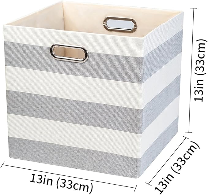 Posprica Storage Cubes,13×13 Collapsible Storage Baskets Bins Fabric Drawers - 2pcs, Grey-white Striped