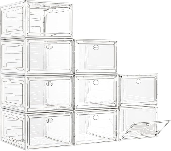 7 code Large Clear Shoe Boxes Organizer【Thicker Material】 Stronger Shoe Box with Magnetic Door, Stackable Shoe Storage Box fo