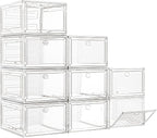 7 code Large Clear Shoe Boxes Organizer【Thicker Material】 Stronger Shoe Box with Magnetic Door, Stackable Shoe Storage Box fo