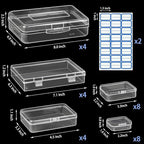 28 Pack Mixed Sizes Rectangular Mini Plastic Containers Clear Plastic Storage Boxes with Hinged Lids and Labels Empty Beads O