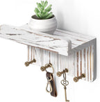 Rebee Vision Farmhouse Key Holder Wall Mount - Decorative Key and Mail Holder for Wall with Small Floating Shelf and 4 Key Ho