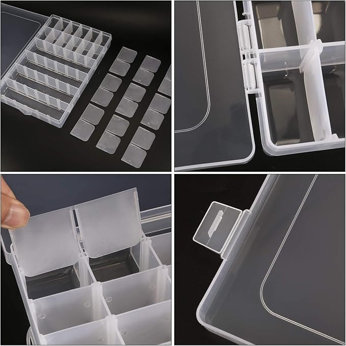Umirokin 2 Pack 36 Grids Bead Organizer Box, Plastic Craft Organizers and Storage with Adjustable Dividers, Screw, Parts & Ta