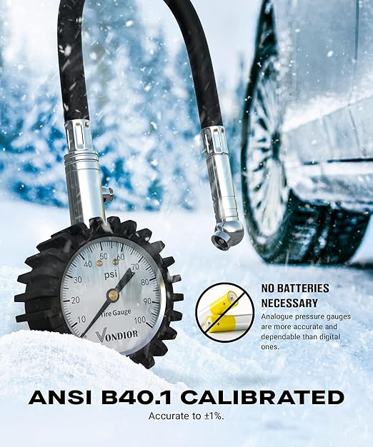 Vondior Tire Pressure Gauge (0-100 PSI) Heavy Duty Air Pressure Gauge, ANSI Certified Tire Gauge for Car and Trucks Tires with Large 2 Inch Easy to Read Glow Dial, Stocking Stuffers for Men
