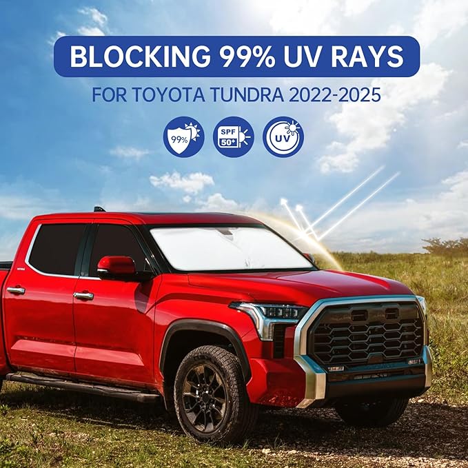 6PCS Car Window Shades for Toyota Tundra 2022-2025, Window Covers for Tundra Windshield Side Rear Windows, Full Set Privacy Protection Car Sunshade with UV Blocking for Camping Napping