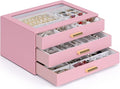 AKOZLIN Jewelry Box with Clear Lid Functional Leather Jewelry Storage Organizer Case 3 Drawers for Women Girls Necklace Ring 