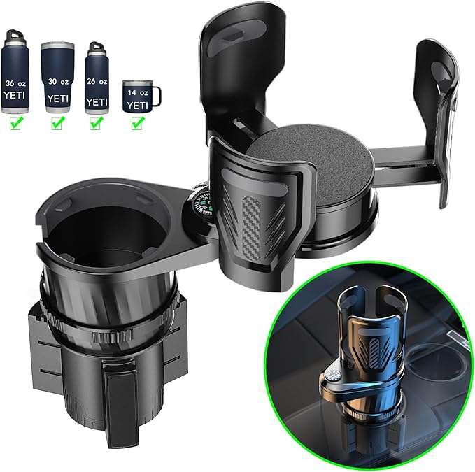 Multifunctional 2 in 1 Cup Holder Expander for car，DualCup Holder Extender with Adjustable Base,Fits Yeti, Hydro Flask, Nalgene, Large 10/40 oz. Bottles & Big Drinks,Travel Cup