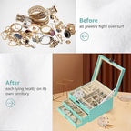 BOOVO Clear Lid Jewelry Box,3 Layers Jewelry Organizer Large Multi-Functional Jewelry Storage Box with 2 Drawers,Jewelry Disp